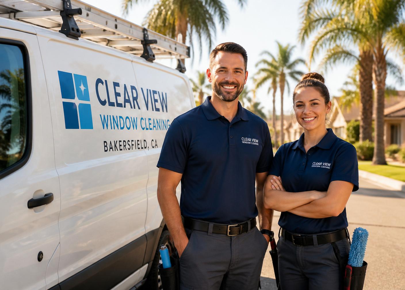 Kern Clarity crew standing beside the service van in Bakersfield
