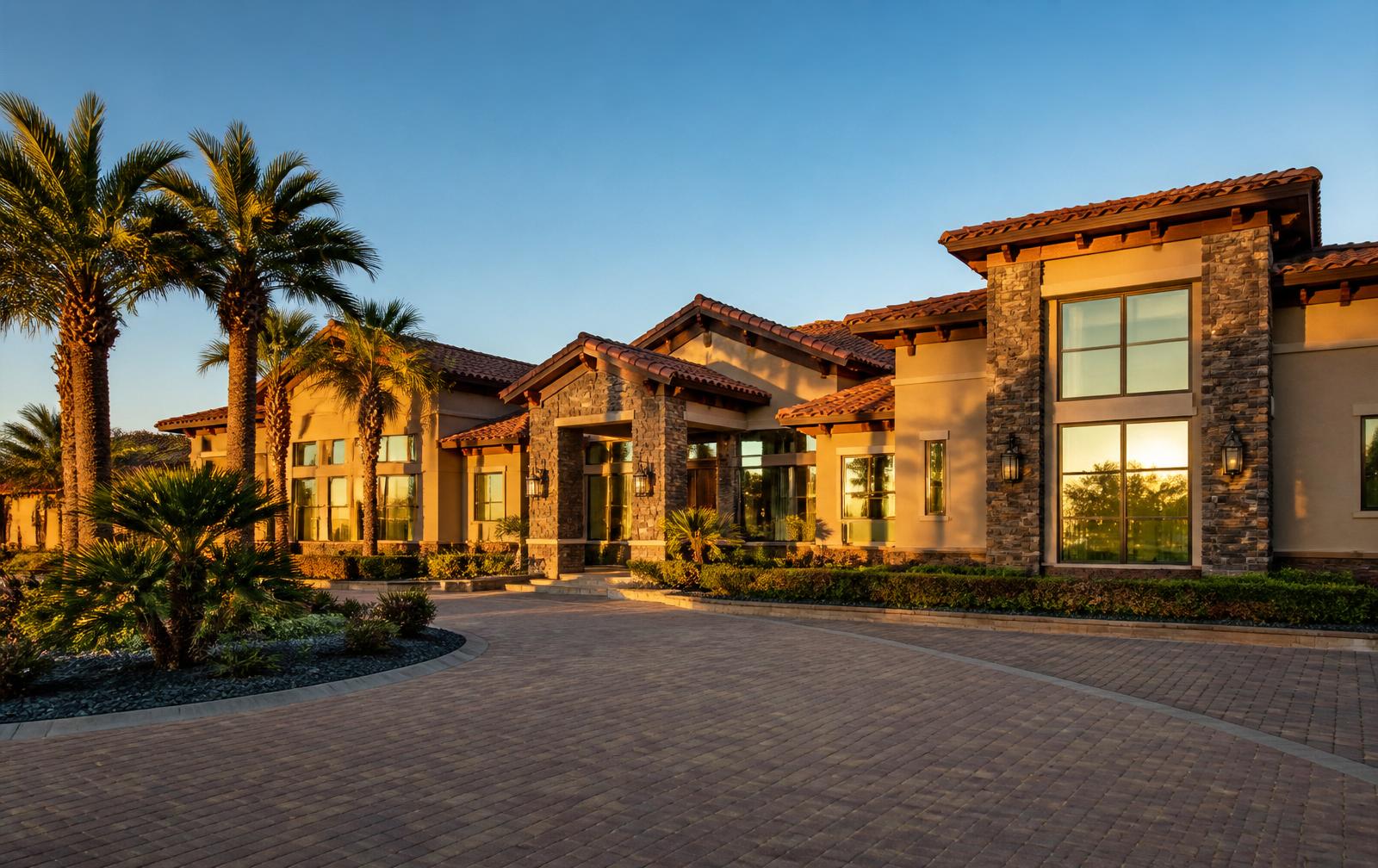 Bakersfield estate home with pristine windows at golden hour